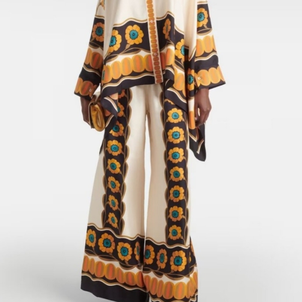 LA DoubleJ Cream and Orange Wide Leg Pants